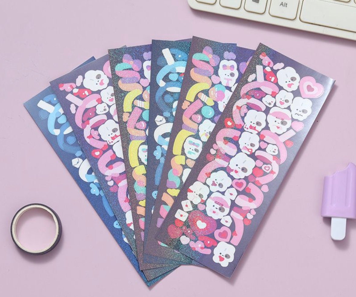 Kawaii deco sticker, ribbon animal sticker, journal, scrapbook sticker